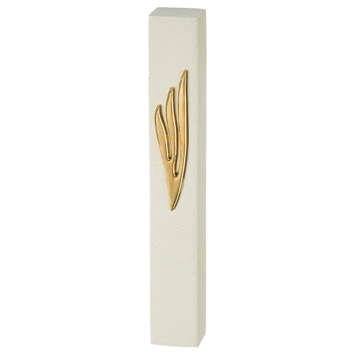 MEZUZAH CASE CEMENT WHITE W GOLD SHIN