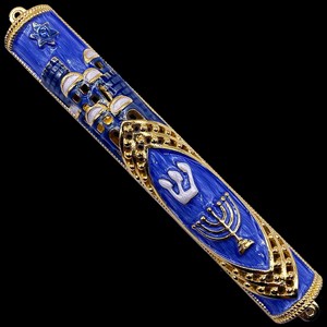 MEZUZAH JEWELED JERUSALEM/MENORAH