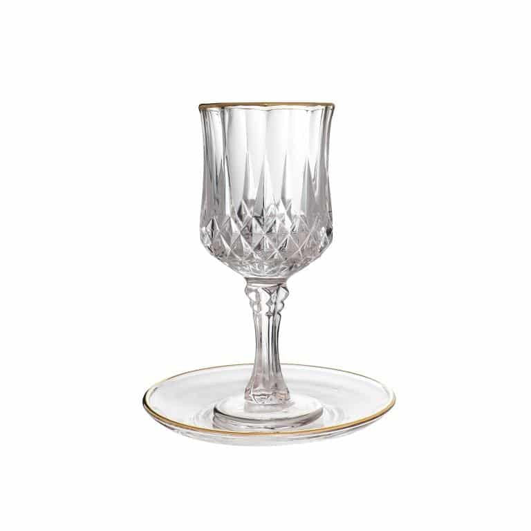KIDDUSH CUP GLASS GOLD RIM W/TRAY