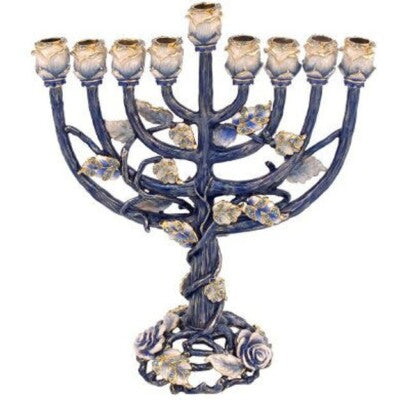 MENORAH CANDLE JEWELED 7'' BLUE