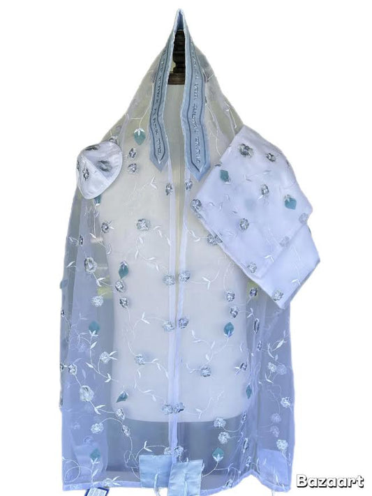 TALIS DESIGNER 18X72 W/BAG/KIPPA BABY BLUE ORGANZA