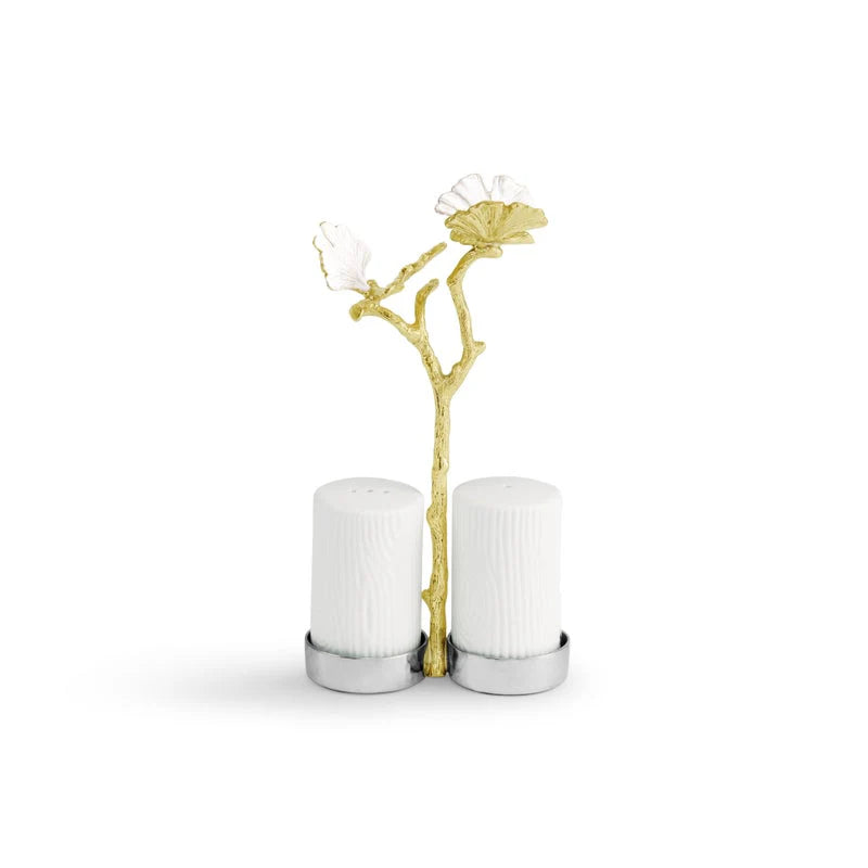 BUTTERFLY GINKGO ARAM SALT/PEPPER SHAKER GLD
