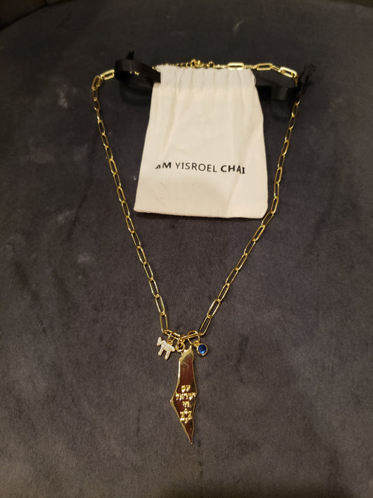 NECKLACE AM YISROEL CHAI GOLD w/pouch