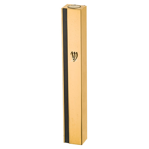 MEZUZAH CASE GOLD W BLACK STRIPE METAL