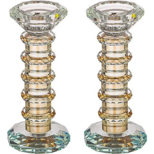 CANDLESTICKS CRYSTAL GLASS W/GOLD 6''