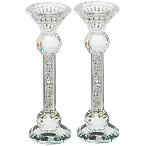 CANDLE STICKS CRYSTAL 8.5''W/ROUND MIRROR BASE