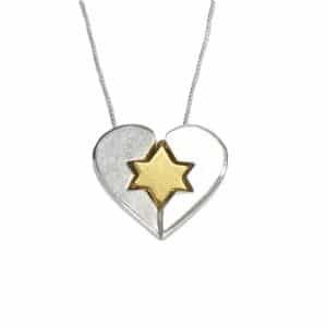 NECKLACE HEART STAR ISRAEL SS