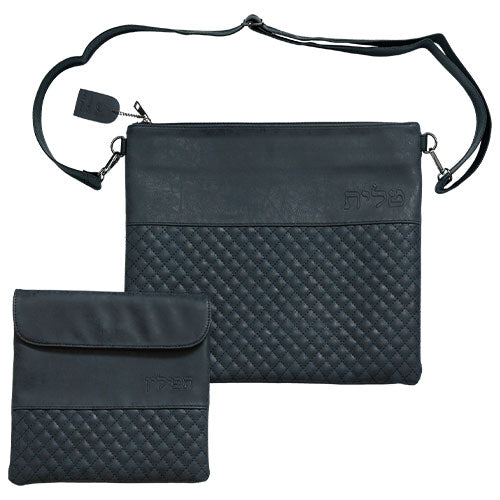 TALIS/TEFILLIN BAG SET FAUX LEATHER W/STRAP BLUE