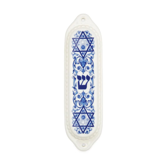 MEZUZAH CASE SPODE 10CM BLUE AND WHITE