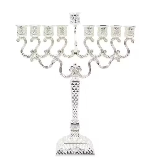 MENORAH OIL SILVER PLATE 11" BEADED SQ BASE