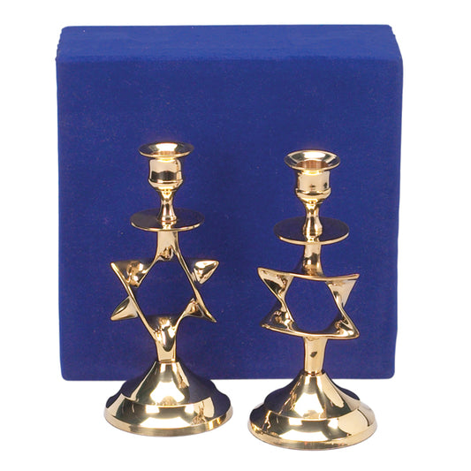 CANDLE STICKS STAR OF DAVID BRASS