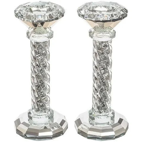 CANDLE STICKS CRYSTAL/CHROME 6"