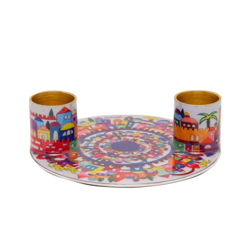 CANDLEHOLDERS W/TRAY PAINTED EMANUEL