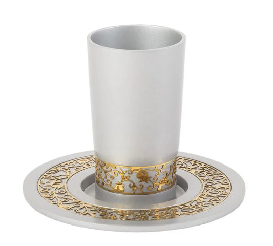 WINE KIDDUSH CUP SET EMANUEL GOLD LACE