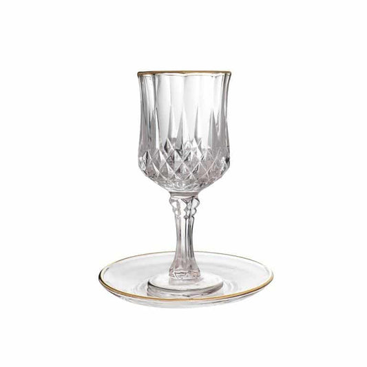KIDDUSH CUP GLASS  GOLD RIM W/TRAY