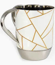 WASH CUP WHITE W/GOLD LINE, SILVER