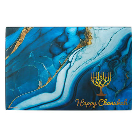 CHANUKAH MENORAH TRAY GLASS BLUE