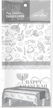 CHANUKAH TABLECLOTH SILVER PLASTIC DISPOSABLE