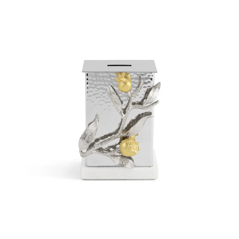 POMEGRANATE ARAM CHARITY BOX GLD/SLVER