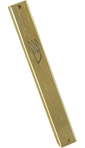 MEZUZAH CASE GOLD W/BLK SHIN OUTLINE 12CM